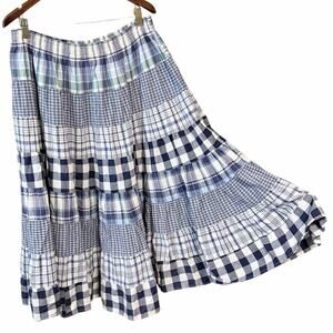Vintage Venezia tiered blue plaid peasant flowy skirt plus size 20 100% cotton